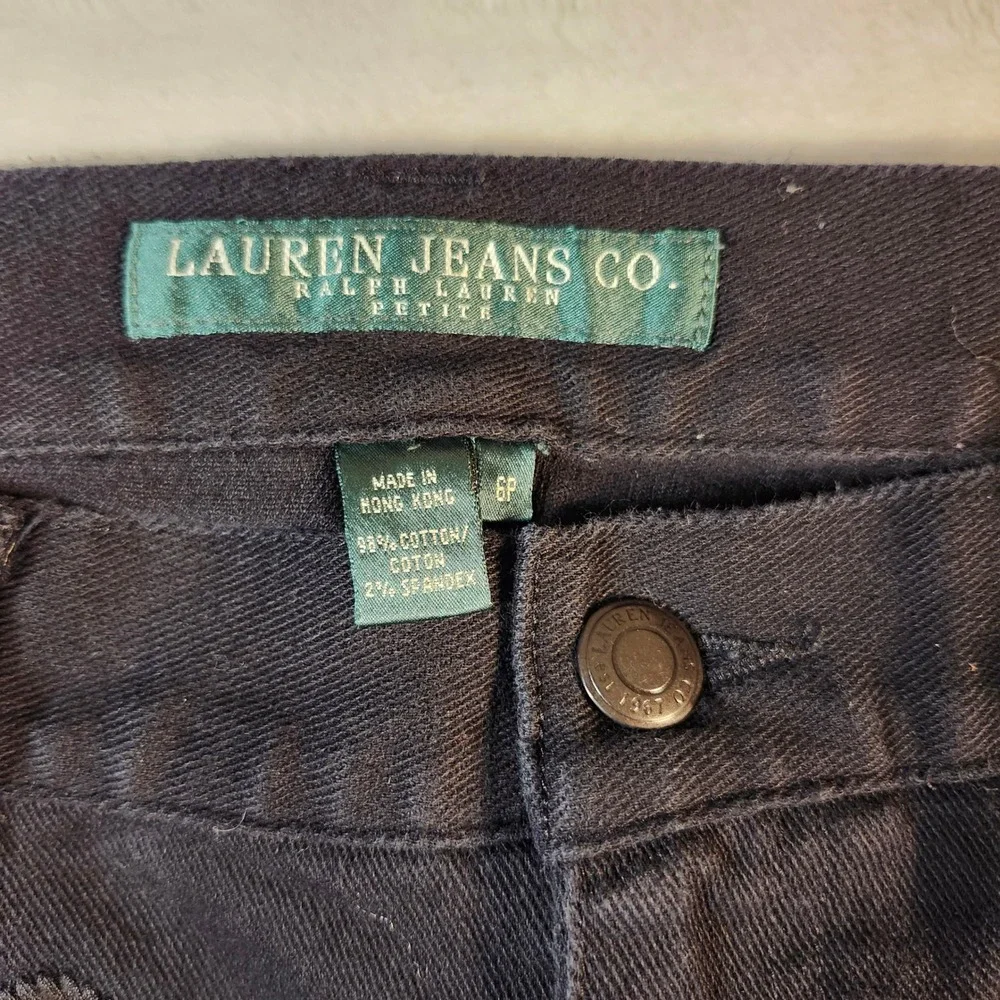 Lauren Ralph Lauren Jeans Women 8 Black Excellent Floral‎ Embroidered Bootcut